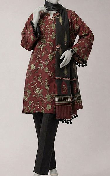 Junaid Jamshed Wine Lawn Suit (2 Pcs) | Pakistani Lawn Dress in USA- Image 1