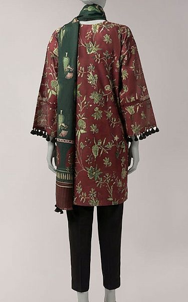 Junaid Jamshed Wine Lawn Suit (2 Pcs) | Pakistani Lawn Dress in USA- Image 2