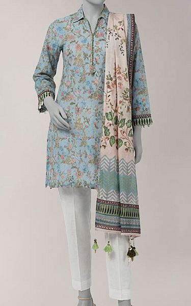 Junaid Jamshed Turquoise Lawn Suit (2 Pcs) | Pakistani Lawn Dress in USA- Image 1