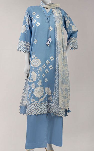 Junaid Jamshed Baby Blue Lawn Suit (2 Pcs) | Pakistani Lawn Dress in USA- Image 1