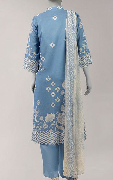 Junaid Jamshed Baby Blue Lawn Suit (2 Pcs) | Pakistani Lawn Dress in USA- Image 2