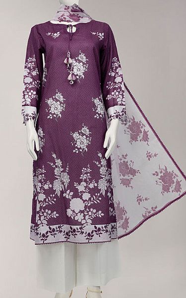 Junaid Jamshed Purple Lawn Suit (2 Pcs) | Pakistani Lawn Dress in USA- Image 1