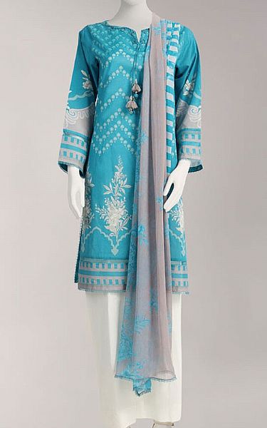 Junaid Jamshed Turquoise Lawn Suit (2 Pcs) | Pakistani Lawn Dress in USA- Image 1
