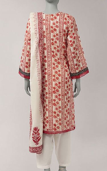 Junaid Jamshed Ivory/Red Lawn Suit (2 Pcs) | Pakistani Lawn Dress in USA- Image 2