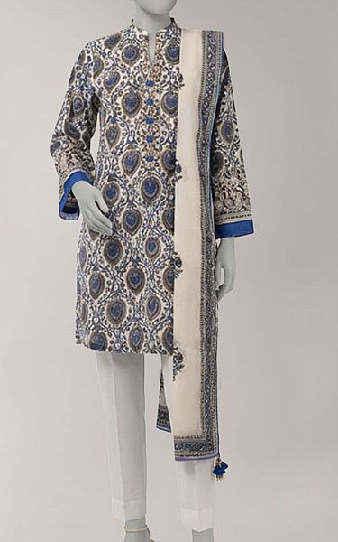 Junaid Jamshed Grey Lawn Suit (2 Pcs) | Pakistani Lawn Dress in USA- Image 1