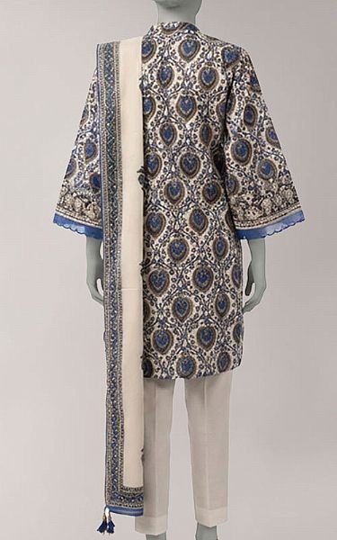 Junaid Jamshed Grey Lawn Suit (2 Pcs) | Pakistani Lawn Dress in USA- Image 2