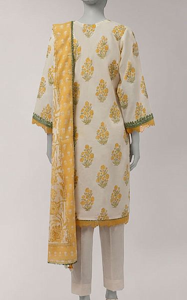 Junaid Jamshed Ivory/Yellow Lawn Suit (2 Pcs) | Pakistani Lawn Dress in USA- Image 2