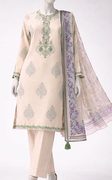 Junaid Jamshed Ivory Lawn Suit (2 Pcs) | Pakistani Lawn Dress in USA- Image 1