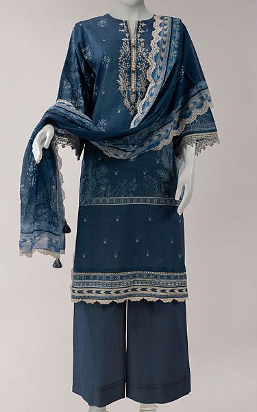 Junaid Jamshed Teal Blue Lawn Suit (2 Pcs) | Pakistani Lawn Dress in USA- Image 1