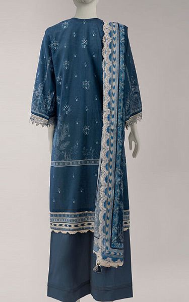 Junaid Jamshed Teal Blue Lawn Suit (2 Pcs) | Pakistani Lawn Dress in USA- Image 2