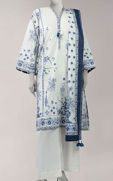 Junaid Jamshed Off-white Lawn Suit (2 Pcs) | Pakistani Lawn Dress in USA- Image 1