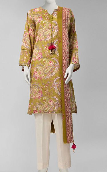 Junaid Jamshed Olive Lawn Suit (2 Pcs) | Pakistani Lawn Dress in USA- Image 1