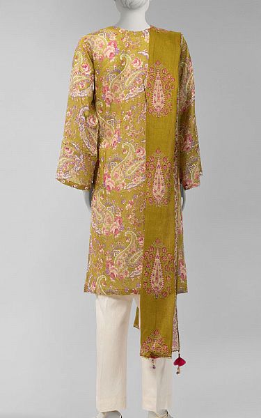 Junaid Jamshed Olive Lawn Suit (2 Pcs) | Pakistani Lawn Dress in USA- Image 2