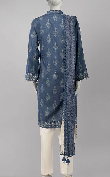 Junaid Jamshed Denim Blue Lawn Suit (2 Pcs) | Pakistani Lawn Dress in USA- Image 2