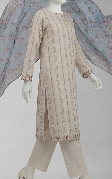 Junaid Jamshed Ivory Lawn Suit (2 Pcs) | Pakistani Lawn Dress in USA- Image 1