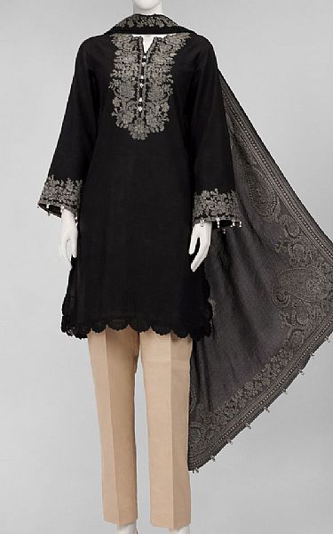Junaid Jamshed Black Jacquard Suit (2 Pcs) | Pakistani Lawn Dress in USA- Image 1