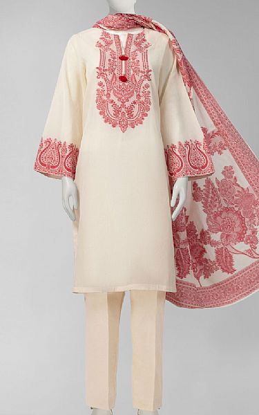 Junaid Jamshed Off-white Jacquard Suit (2 Pcs) | Pakistani Lawn Dress in USA- Image 1