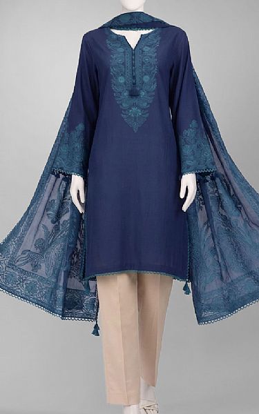 Junaid Jamshed Blue Jacquard Suit (2 Pcs) | Pakistani Lawn Dress in USA- Image 1