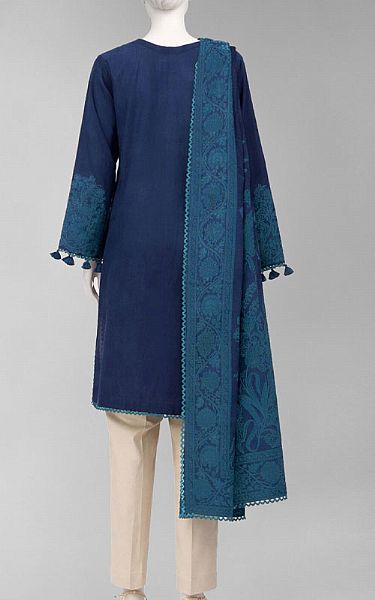 Junaid Jamshed Blue Jacquard Suit (2 Pcs) | Pakistani Lawn Dress in USA- Image 2