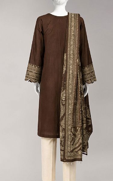 Junaid Jamshed Brown Jacquard Suit (2 Pcs) | Pakistani Lawn Dress in USA- Image 2