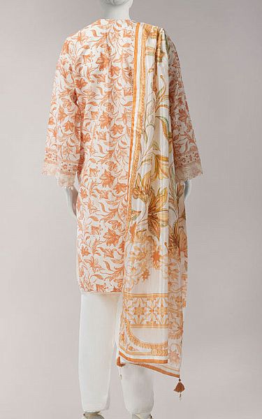 Junaid Jamshed Ivory/Orange Lawn Suit | Pakistani Lawn Dress in USA- Image 2