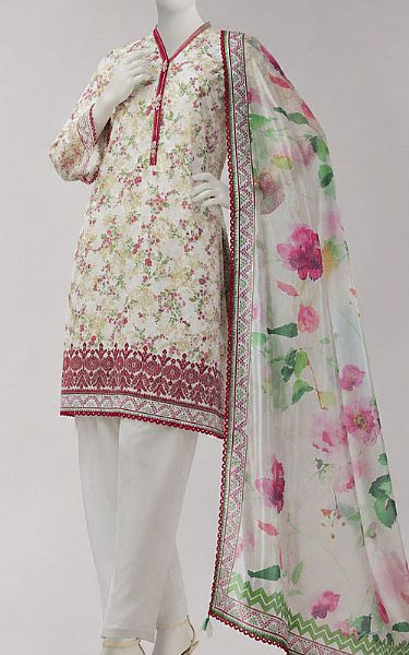 Junaid Jamshed Ivory/Green Lawn Suit | Pakistani Lawn Dress in USA- Image 1