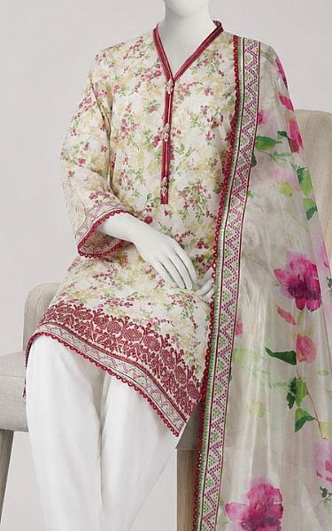 Junaid Jamshed Ivory/Green Lawn Suit | Pakistani Lawn Dress in USA- Image 2