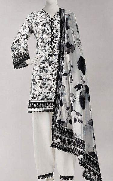 Junaid Jamshed Black/White Lawn Suit | Pakistani Lawn Dress in USA- Image 1