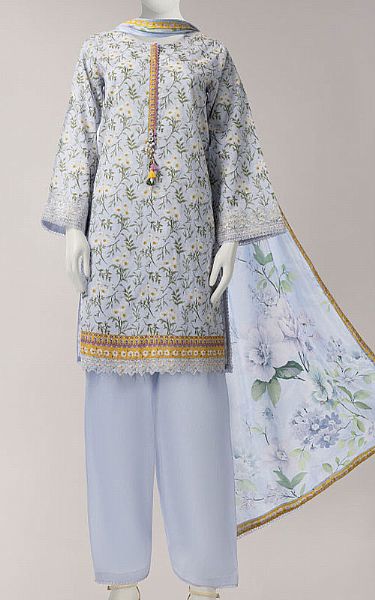 Junaid Jamshed Baby Blue Lawn Suit | Pakistani Lawn Dress in USA- Image 1