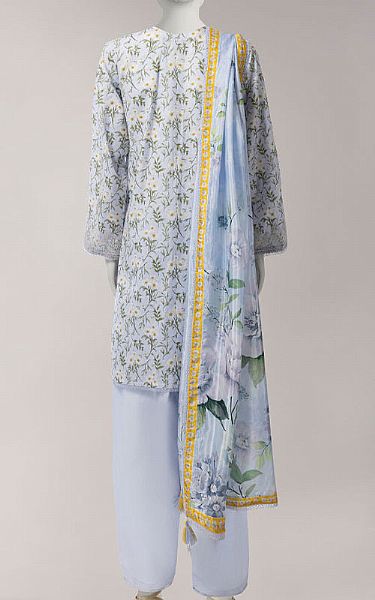 Junaid Jamshed Baby Blue Lawn Suit | Pakistani Lawn Dress in USA- Image 2