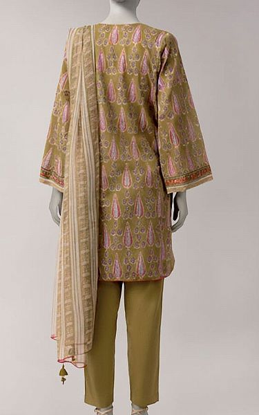 Junaid Jamshed Olive Lawn Suit | Pakistani Lawn Dress in USA- Image 2