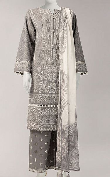 Junaid Jamshed Grey Lawn Suit | Pakistani Lawn Dress in USA- Image 1
