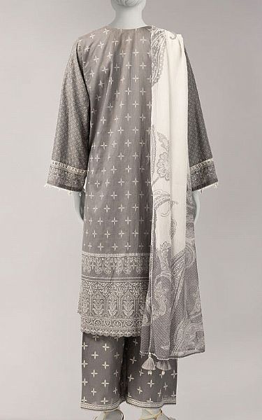 Junaid Jamshed Grey Lawn Suit | Pakistani Lawn Dress in USA- Image 2