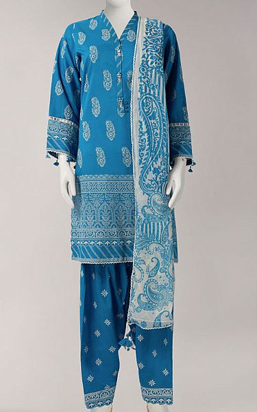 Junaid Jamshed Turquoise Lawn Suit | Pakistani Lawn Dress in USA- Image 1