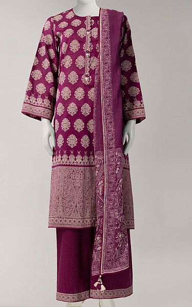 Junaid Jamshed Magenta Lawn Suit | Pakistani Lawn Dress in USA- Image 1