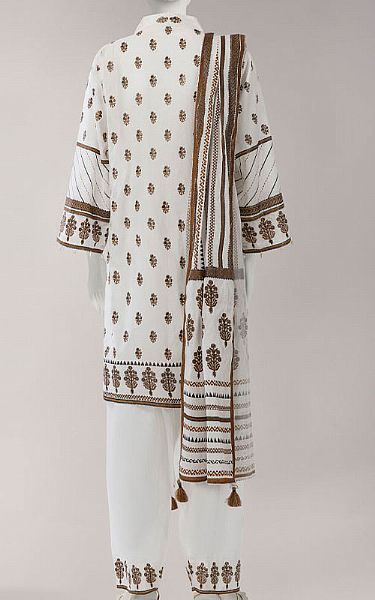 Junaid Jamshed Off-white Lawn Suit | Pakistani Lawn Dress in USA- Image 2