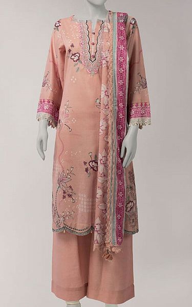 Junaid Jamshed Tea Pink Lawn Suit | Pakistani Lawn Dress in USA- Image 1