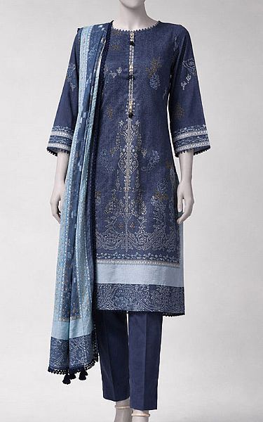 Junaid Jamshed Blue Lawn Suit | Pakistani Lawn Dress in USA- Image 1