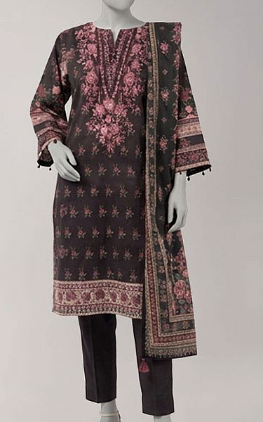 Junaid Jamshed Charcoal Lawn Suit | Pakistani Lawn Dress in USA- Image 1