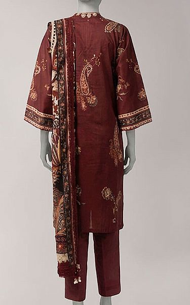 Junaid Jamshed Maroon Lawn Suit | Pakistani Lawn Dress in USA- Image 2