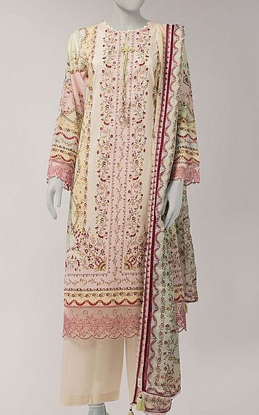Junaid Jamshed Cream Lawn Suit | Pakistani Lawn Dress in USA- Image 1
