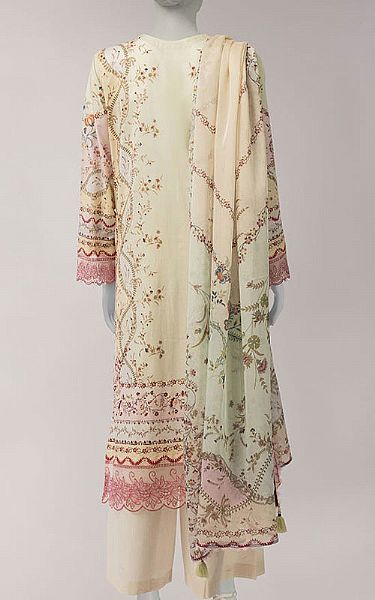 Junaid Jamshed Cream Lawn Suit | Pakistani Lawn Dress in USA- Image 2