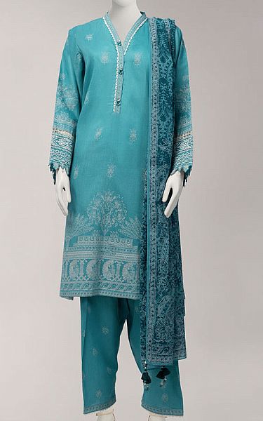 Junaid Jamshed Turquoise Lawn Suit | Pakistani Lawn Dress in USA- Image 1