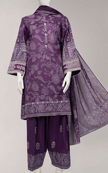 Junaid Jamshed Purple Lawn Suit | Pakistani Lawn Dress in USA- Image 1