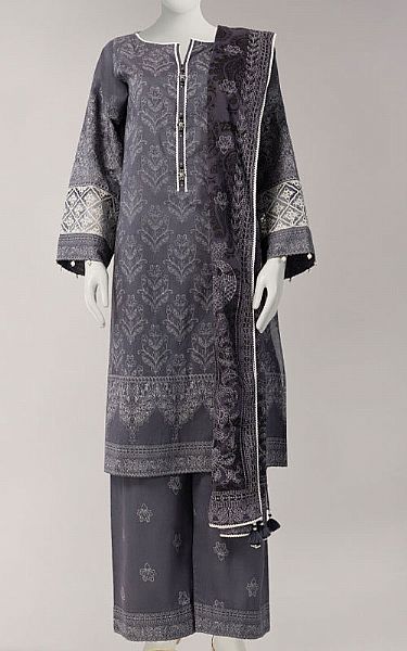Junaid Jamshed Grey Lawn Suit | Pakistani Lawn Dress in USA- Image 1