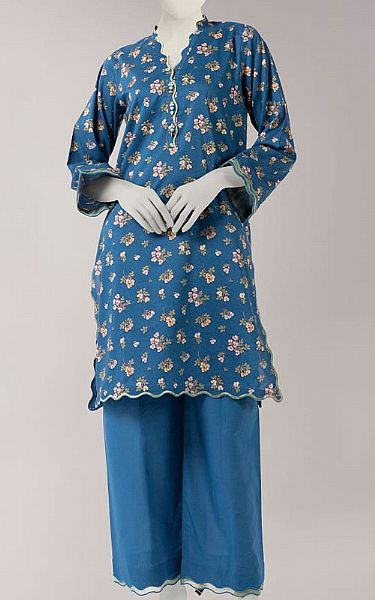 Junaid Jamshed Blue Lawn Suit (2 Pcs) | Pakistani Lawn Dress in USA- Image 1