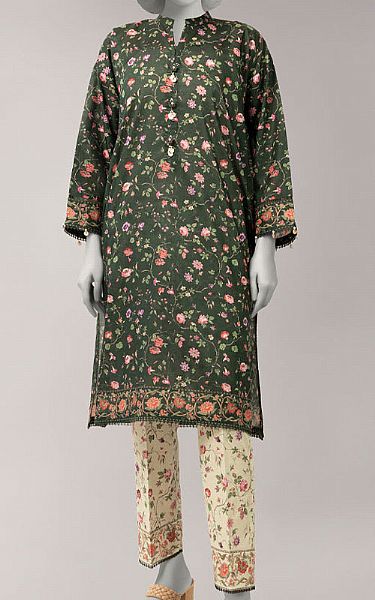 Junaid Jamshed Green Lawn Suit (2 Pcs) | Pakistani Lawn Dress in USA- Image 1