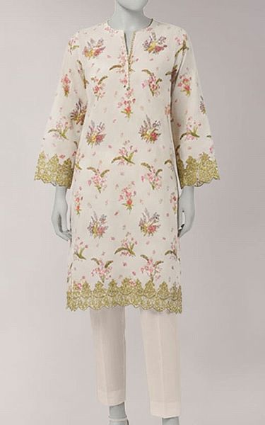 Junaid Jamshed Off-white Lawn Suit (2 Pcs) | Pakistani Lawn Dress in USA- Image 1