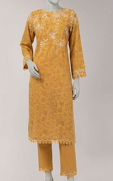 Junaid Jamshed Mustard Lawn Suit (2 Pcs) | Pakistani Lawn Dress in USA- Image 1