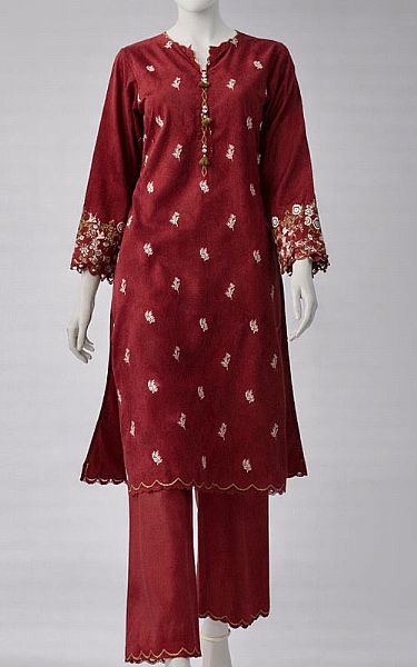 Junaid Jamshed Wine Red Lawn Suit (2 Pcs) | Pakistani Lawn Dress in USA- Image 1